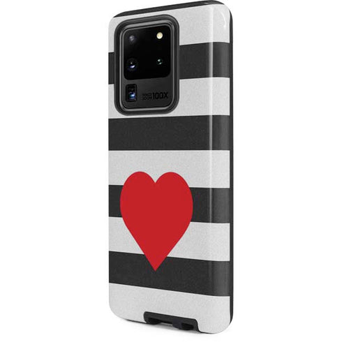 Black And White Striped Heart Galaxy S20 Ultra 5G Pro Case