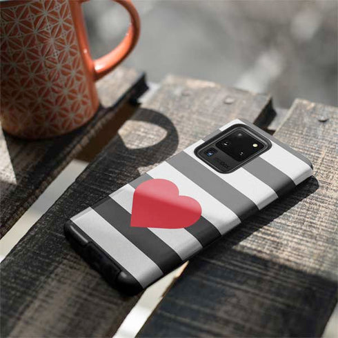 Black And White Striped Heart Galaxy S20 Ultra 5G Pro Case