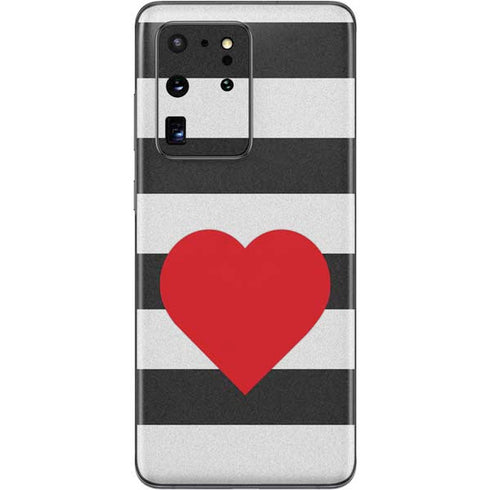 Black And White Striped Heart Galaxy S20 Ultra 5G Skin