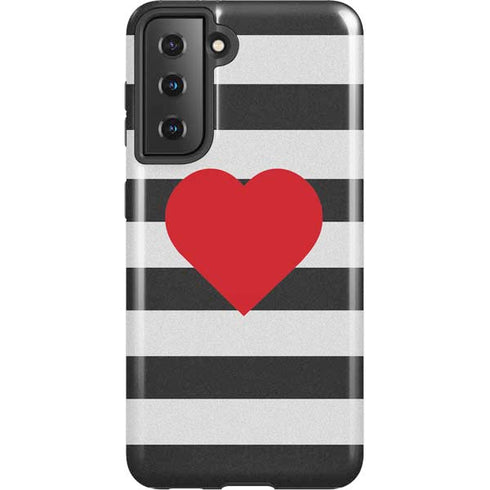 Black And White Striped Heart Galaxy S21 5G Pro Case