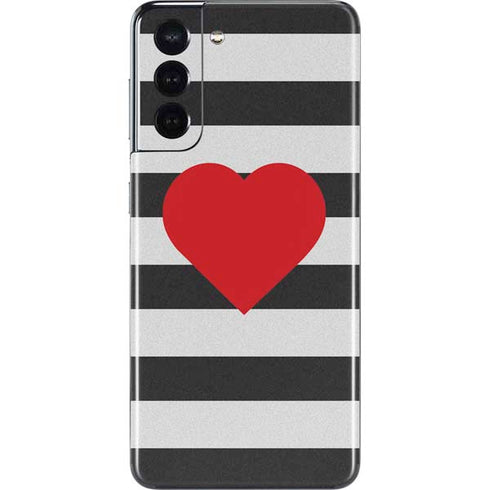 Black And White Striped Heart Galaxy S21 5G Skin
