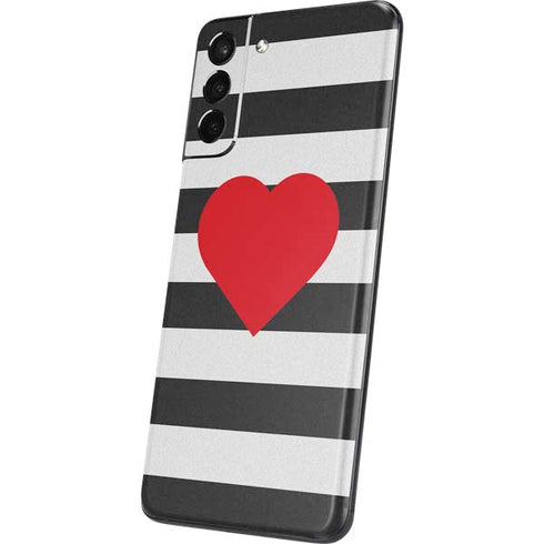 Black And White Striped Heart Galaxy S21 5G Skin