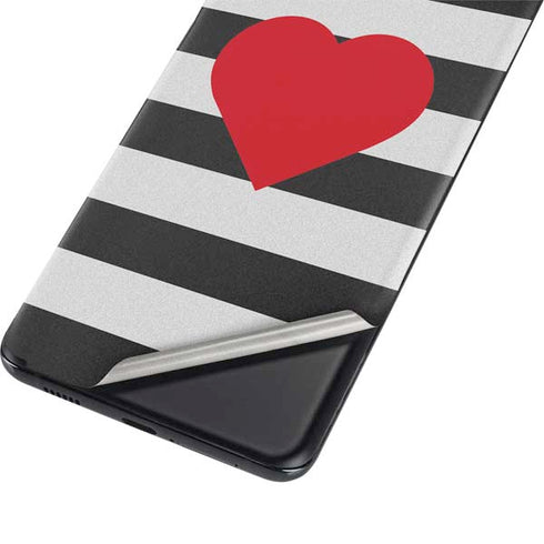 Black And White Striped Heart Galaxy S21 5G Skin