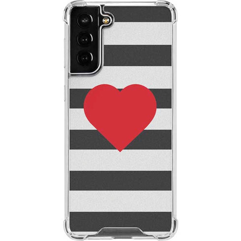 Black And White Striped Heart Galaxy S21 FE Clear Case