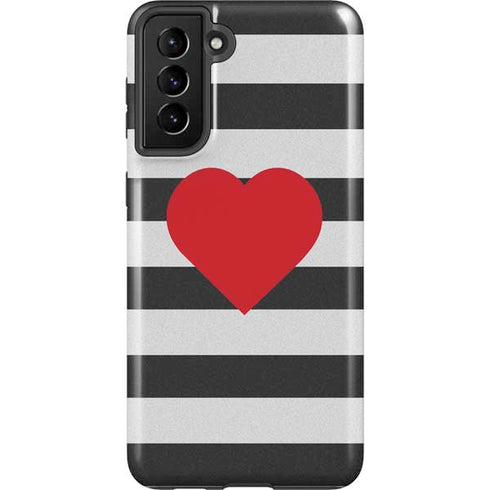 Black And White Striped Heart Galaxy S21 FE Pro Case