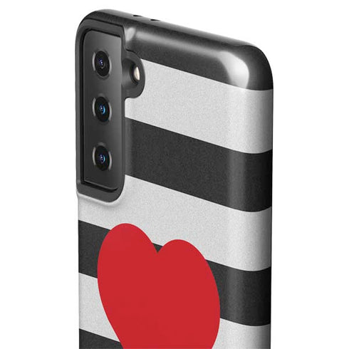 Black And White Striped Heart Galaxy S21 FE Pro Case