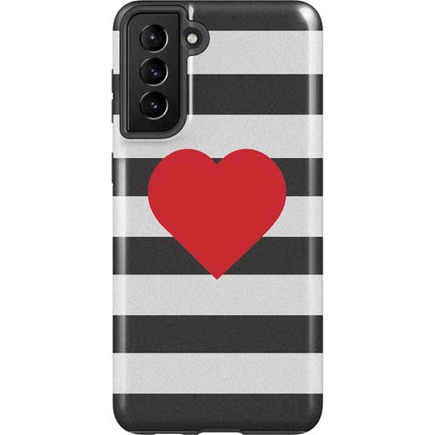 Black And White Striped Heart Galaxy S21 Plus 5G Pro Case