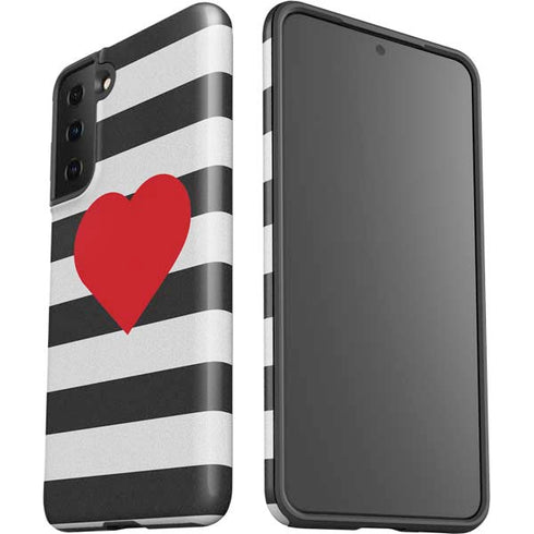 Black And White Striped Heart Galaxy S21 Plus 5G Pro Case