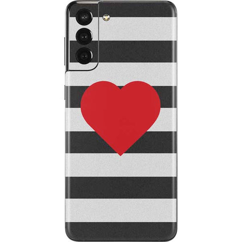 Black And White Striped Heart Galaxy S21 Plus 5G Skin
