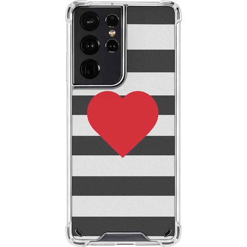 Black And White Striped Heart Galaxy S21 Ultra 5G Clear Case