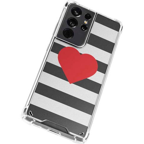 Black And White Striped Heart Galaxy S21 Ultra 5G Clear Case