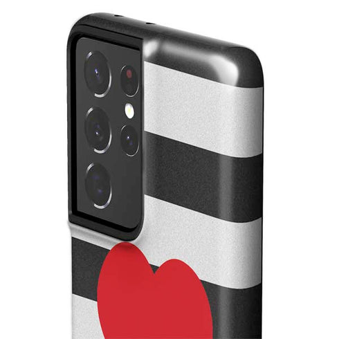 Black And White Striped Heart Galaxy S21 Ultra 5G Pro Case