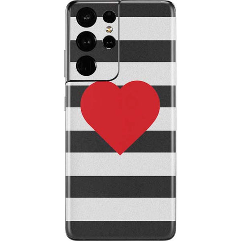Black And White Striped Heart Galaxy S21 Ultra 5G Skin