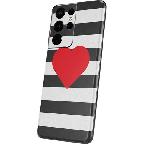Black And White Striped Heart Galaxy S21 Ultra 5G Skin