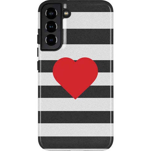 Black And White Striped Heart Galaxy S22 Plus Pro Case