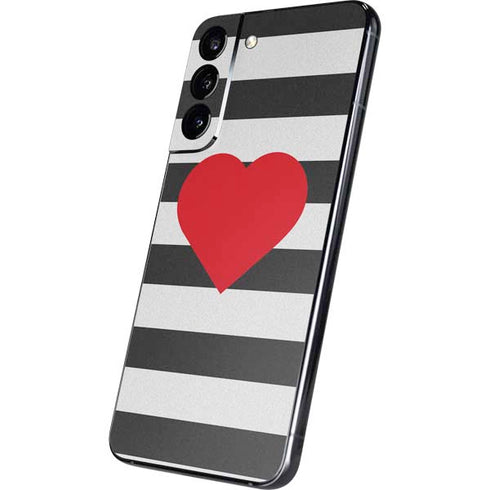 Black And White Striped Heart Galaxy S22 Plus Skin