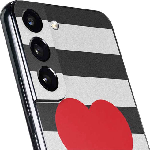 Black And White Striped Heart Galaxy S22 Plus Skin