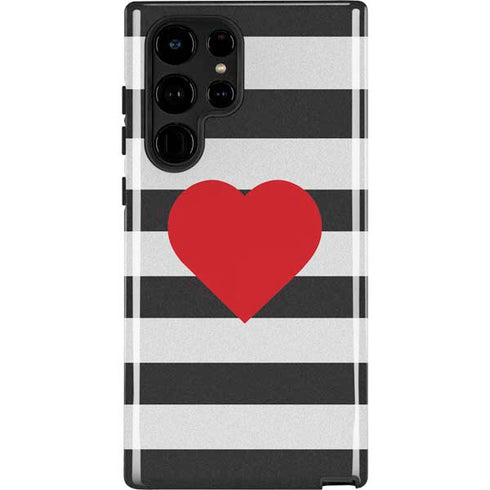 Black And White Striped Heart Galaxy S22 Ultra Pro Case