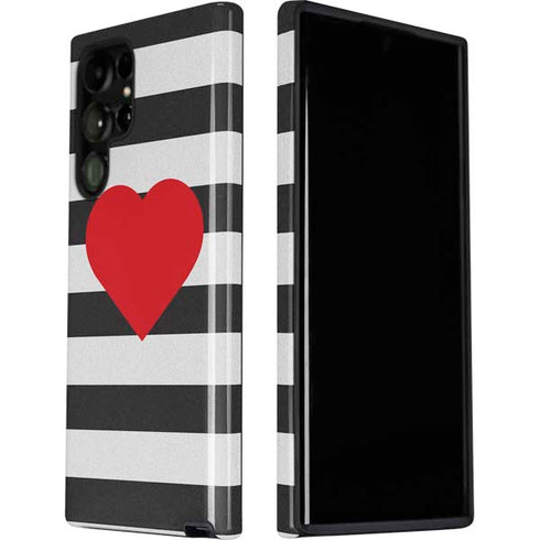 Black And White Striped Heart Galaxy S22 Ultra Pro Case