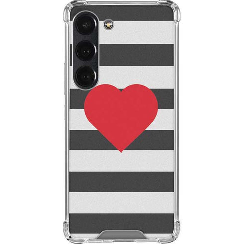 Black And White Striped Heart Galaxy S23 Clear Case