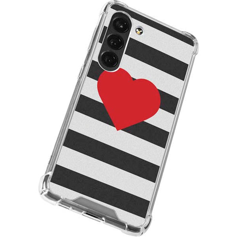 Black And White Striped Heart Galaxy S23 Clear Case