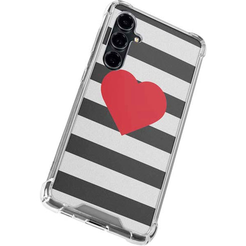 Black And White Striped Heart Galaxy S23 FE Clear Case