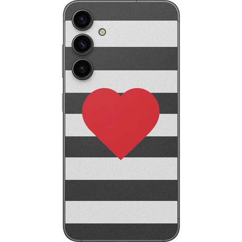 Black And White Striped Heart Galaxy S23 FE Skin