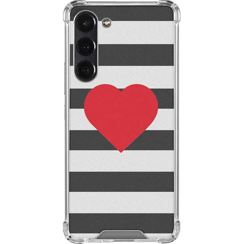 Black And White Striped Heart Galaxy S23 Plus Clear Case