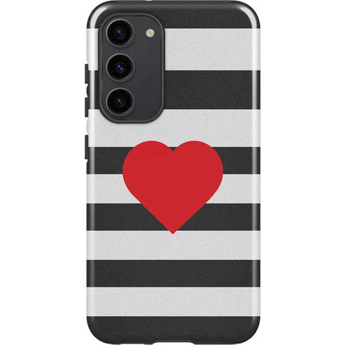 Black And White Striped Heart Galaxy S23 Plus Pro Case