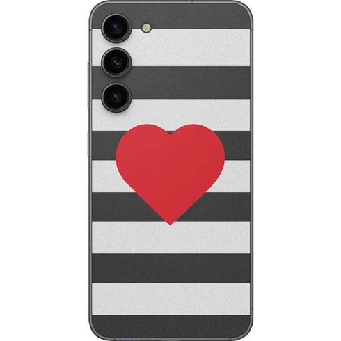 Black And White Striped Heart Galaxy S23 Plus Skin