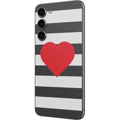 Black And White Striped Heart Galaxy S23 Plus Skin