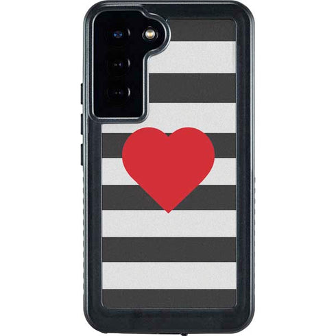 Black And White Striped Heart Galaxy S23 Plus Waterproof Case