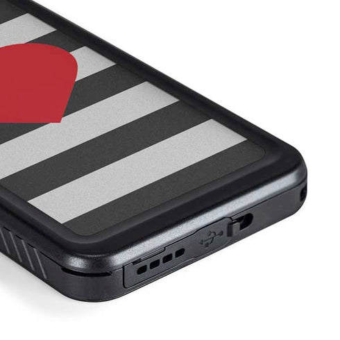 Black And White Striped Heart Galaxy S23 Plus Waterproof Case
