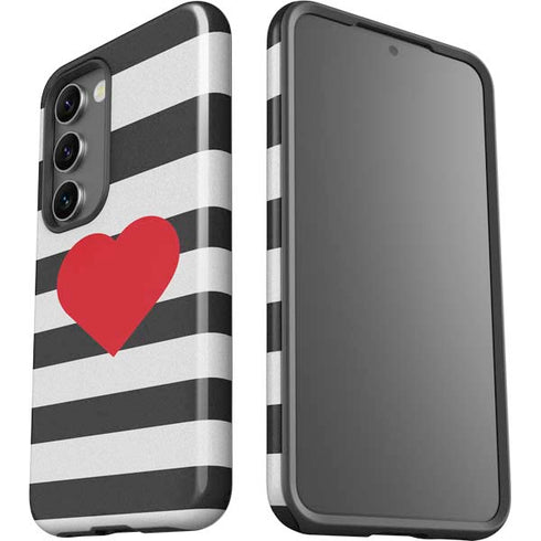 Black And White Striped Heart Galaxy S23 Pro Case