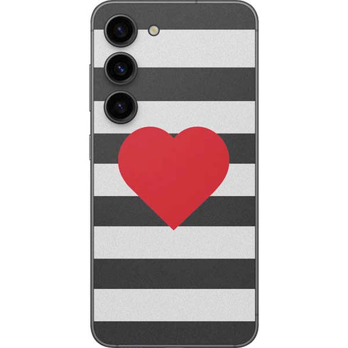 Black And White Striped Heart Galaxy S23 Skin
