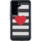 Black And White Striped Heart Galaxy S23 Waterproof Case
