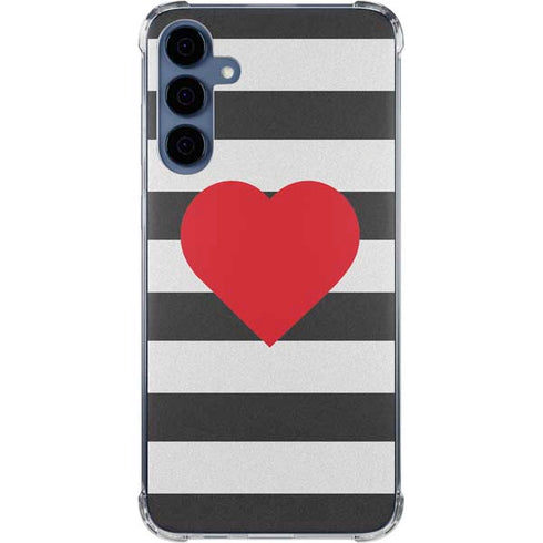 Black And White Striped Heart Galaxy S24 Clear Case