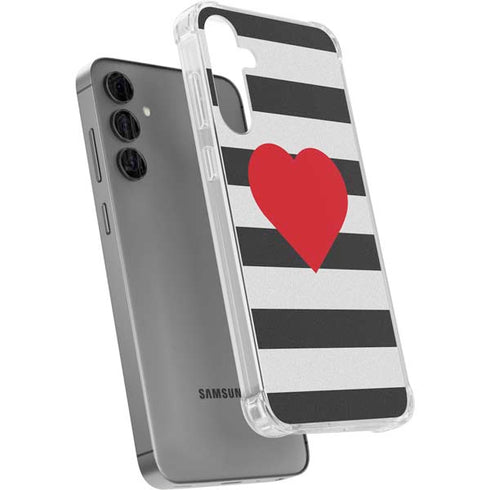 Black And White Striped Heart Galaxy S24 Plus Clear Case