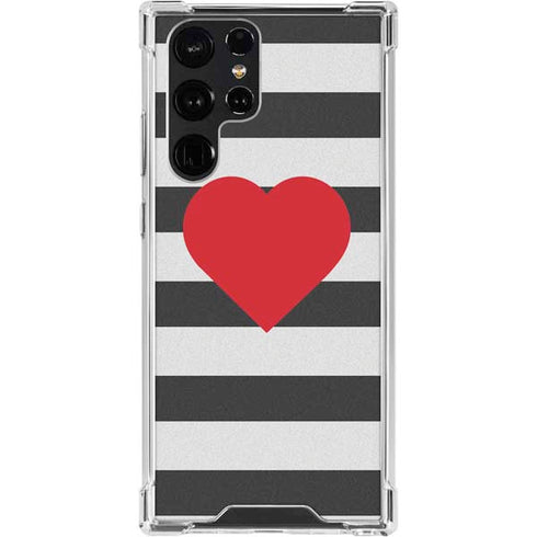 Black And White Striped Heart Galaxy S24 Ultra Clear Case