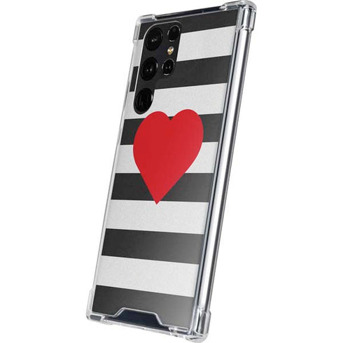 Black And White Striped Heart Galaxy S24 Ultra Clear Case