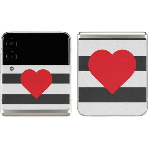 Black And White Striped Heart Galaxy Z Flip3 5G Skin