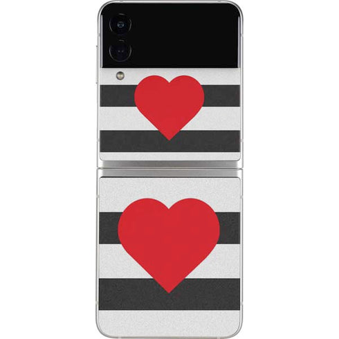 Black And White Striped Heart Galaxy Z Flip3 5G Skin