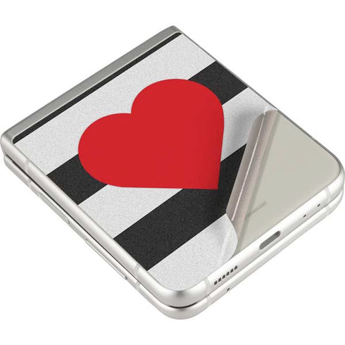 Black And White Striped Heart Galaxy Z Flip3 5G Skin