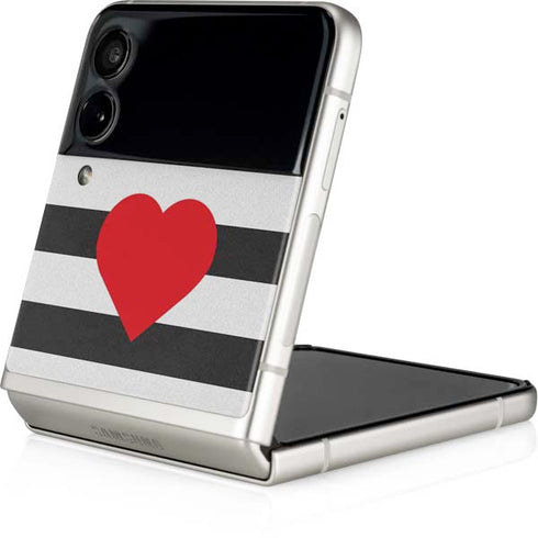 Black And White Striped Heart Galaxy Z Flip3 5G Skin