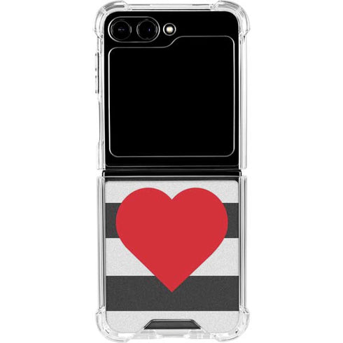 Black And White Striped Heart Galaxy Z Flip5 5G Clear Case