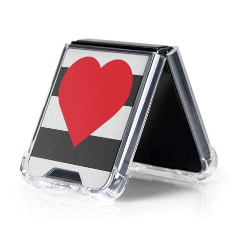 Black And White Striped Heart Galaxy Z Flip5 5G Clear Case