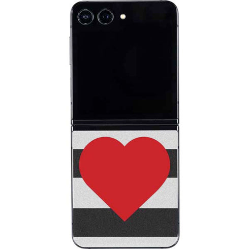 Black And White Striped Heart Galaxy Z Flip5 5G Skin