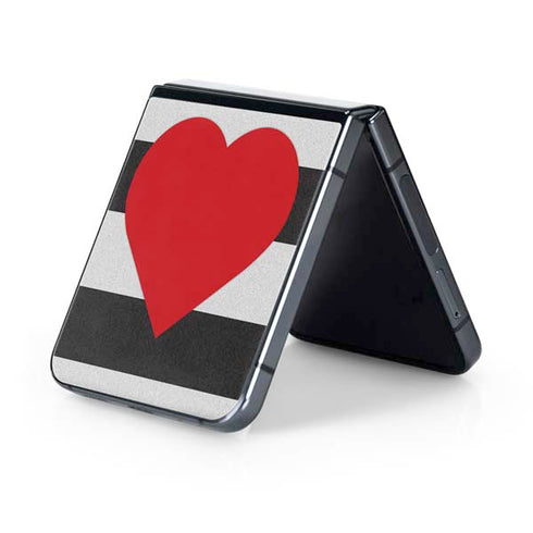 Black And White Striped Heart Galaxy Z Flip5 5G Skin