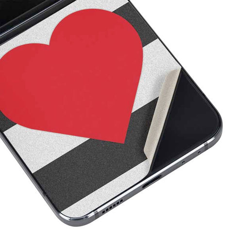 Black And White Striped Heart Galaxy Z Flip5 5G Skin