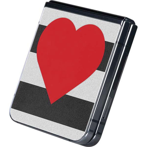 Black And White Striped Heart Galaxy Z Flip5 5G Skin